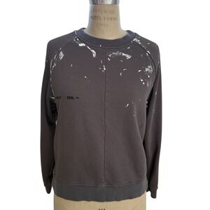 HELIOT EMIL Sweatshirt Mens S Dark Gray Distressed Paint Splatter Crewneck